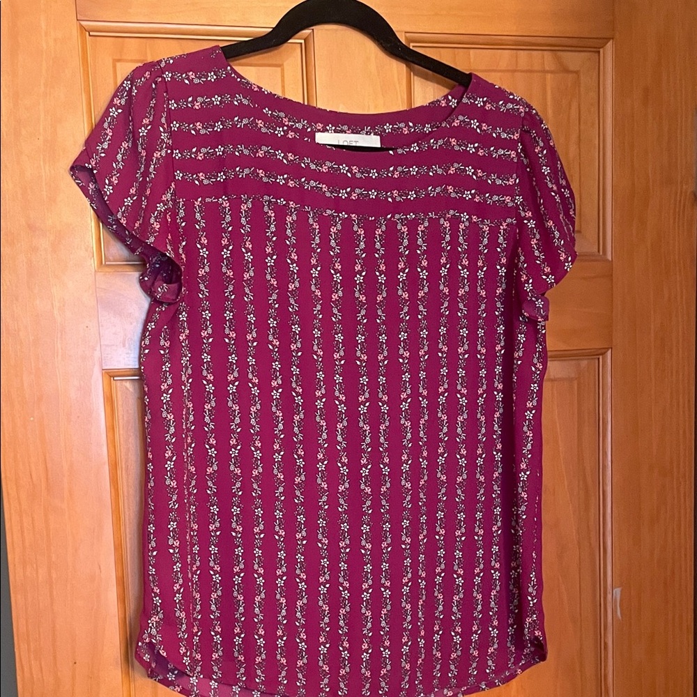 LOFT Magenta Floral Stripe Blouse